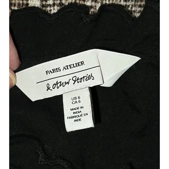 & Other Stories Black Gothic Embroidered Ruffle Collar Puff Sleeve Romantic Top - Picture 7 of 11